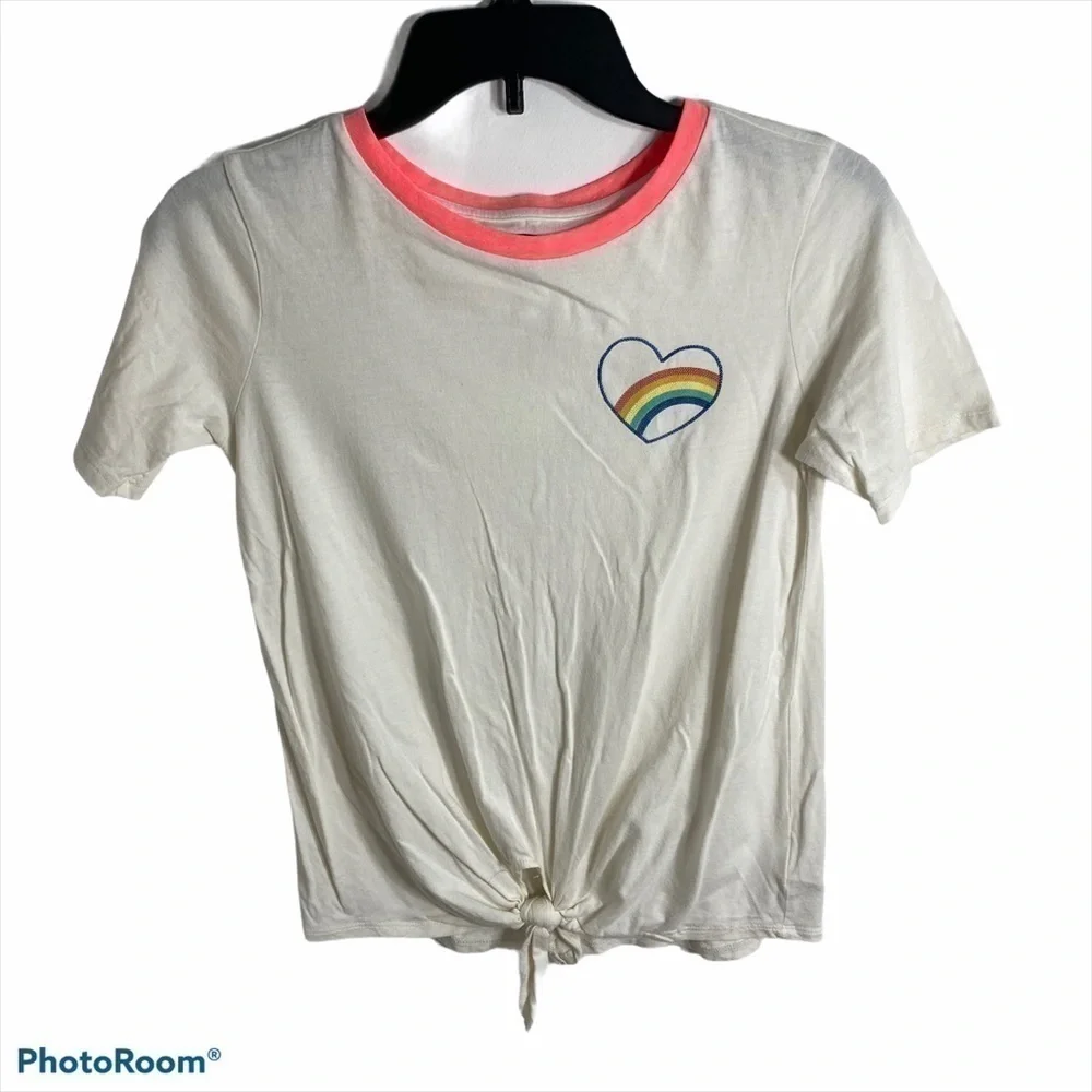 Old Navy Rainbow Heart Tie Off Shirt Girls Large